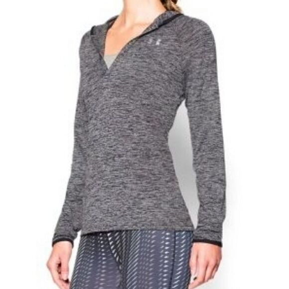 Under Armour Women's HeatGear Long Sleeve Black Heather Hoody - Picture 2 of 15